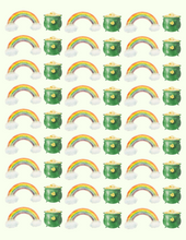 Load image into Gallery viewer, The St. Patrick’s Day Printable Decor from Wondermom Shop features a charming grid of pots of gold and rainbows on a light background, ideal for adding Irish charm to any setting.
