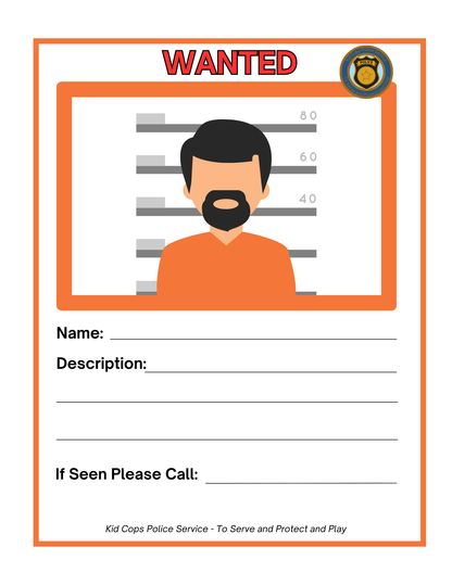 The Police Station Pretend Play set from Wondermom Shop includes a versatile wanted poster with a simple illustration of a person and designated areas for filling in details such as name, description, and contact information. It’s ideal for imaginative play at police stations, enabling kids to engage in role-playing activities like issuing traffic tickets or giving out police badges.