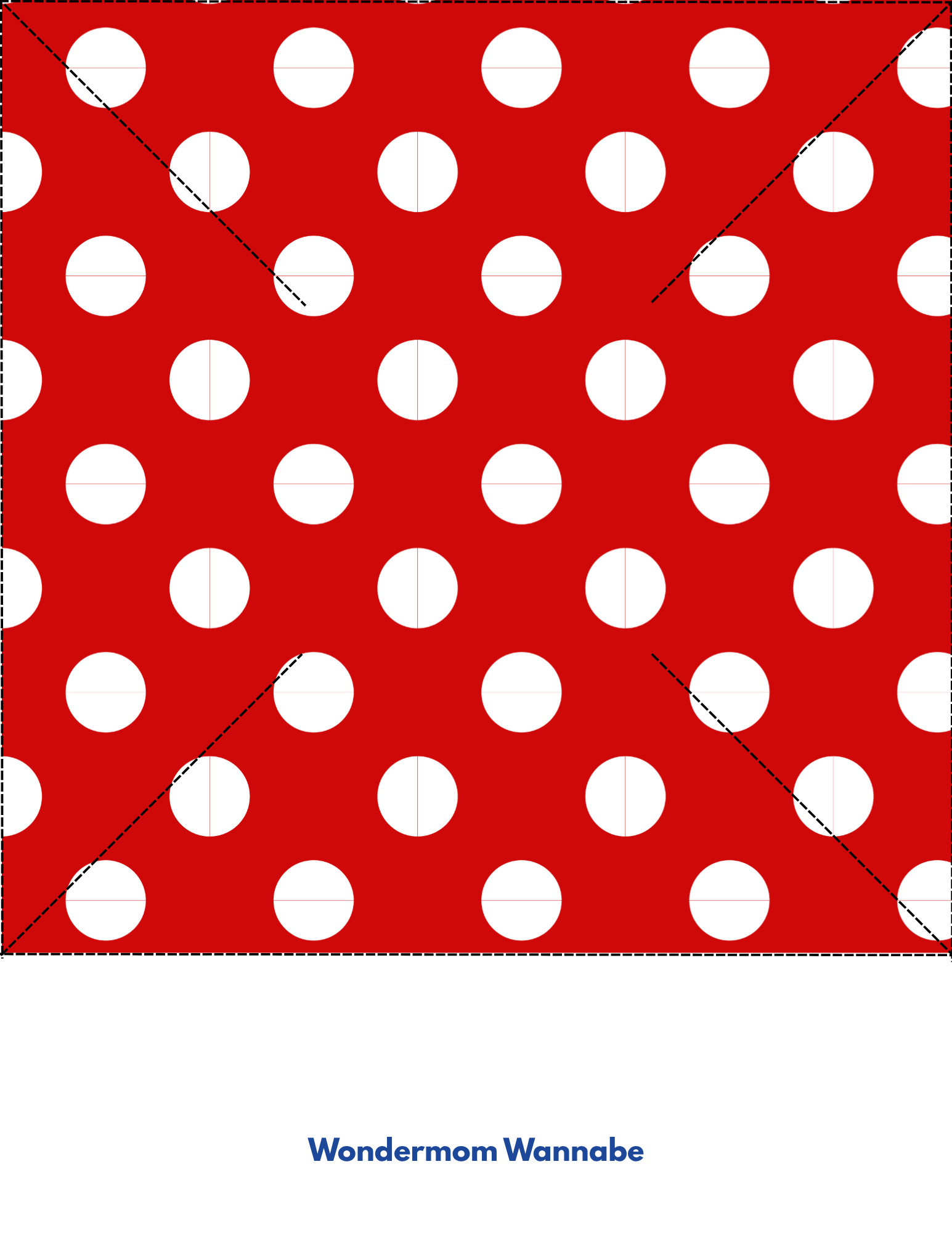 Red background with evenly spaced white polka dots and dashed diagonal lines, ideal for Easy 4th of July Pinwheel Craft for Kids by Wondermom Shop. "Wondermom Shop" appears below in blue text.