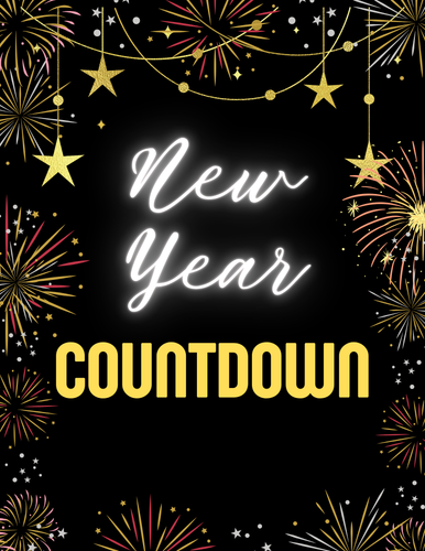 The Wondermom Shop's New Year Countdown Kit includes a stylish poster with vivid fireworks, golden stars, and an interactive 