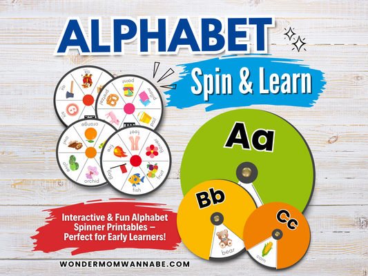 Interactive and fun, Wondermom Shop’s Alphabet Spin & Learn – Printable Letter Spinners help early learners boost letter recognition with engaging animal-themed alphabet activities.