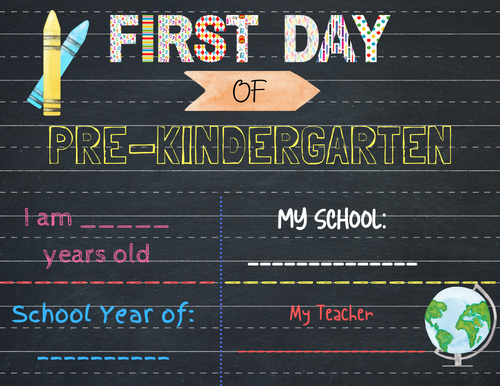 A Wondermom Shop chalkboard with the words First Day of School Signs.