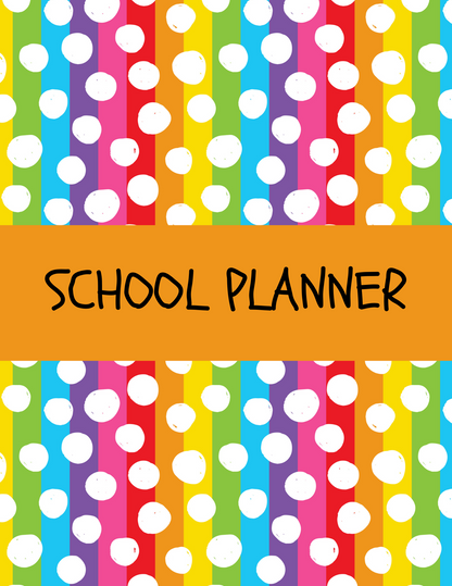 A colorful Wondermom Shop school planner with polka dots.