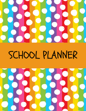 Load image into Gallery viewer, A colorful Wondermom Shop school planner with polka dots.
