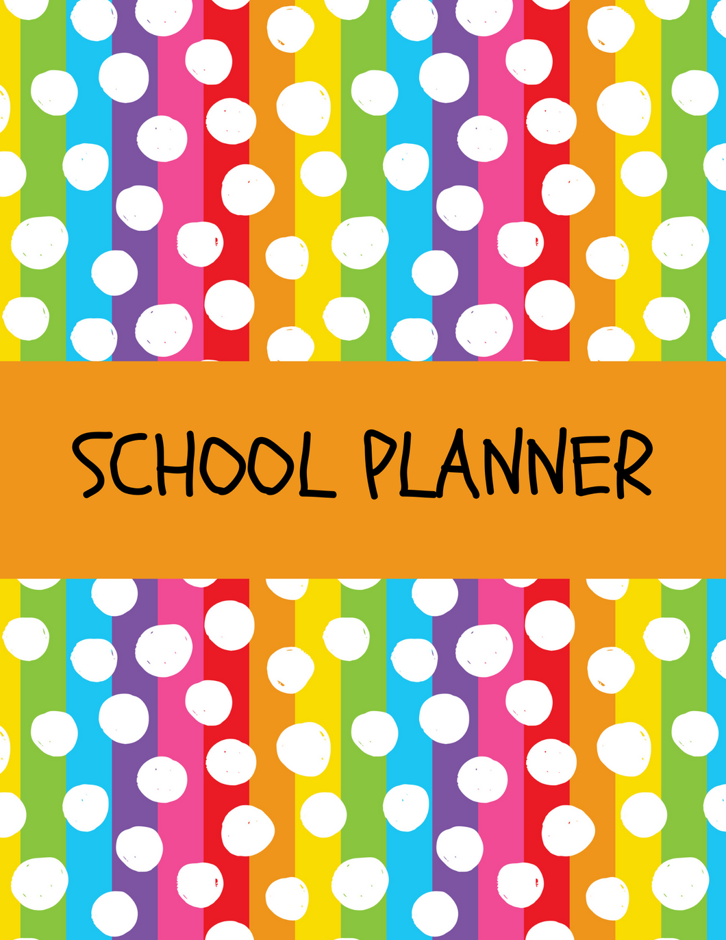 A colorful Wondermom Shop school planner with polka dots.