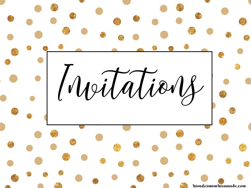 Printable VIP Vault New Year's Eve Party Planning Kit with gold polka dots on a white background.