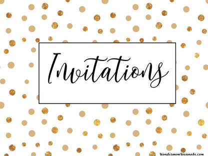Printable VIP Vault New Year's Eve Party Planning Kit with gold polka dots on a white background.