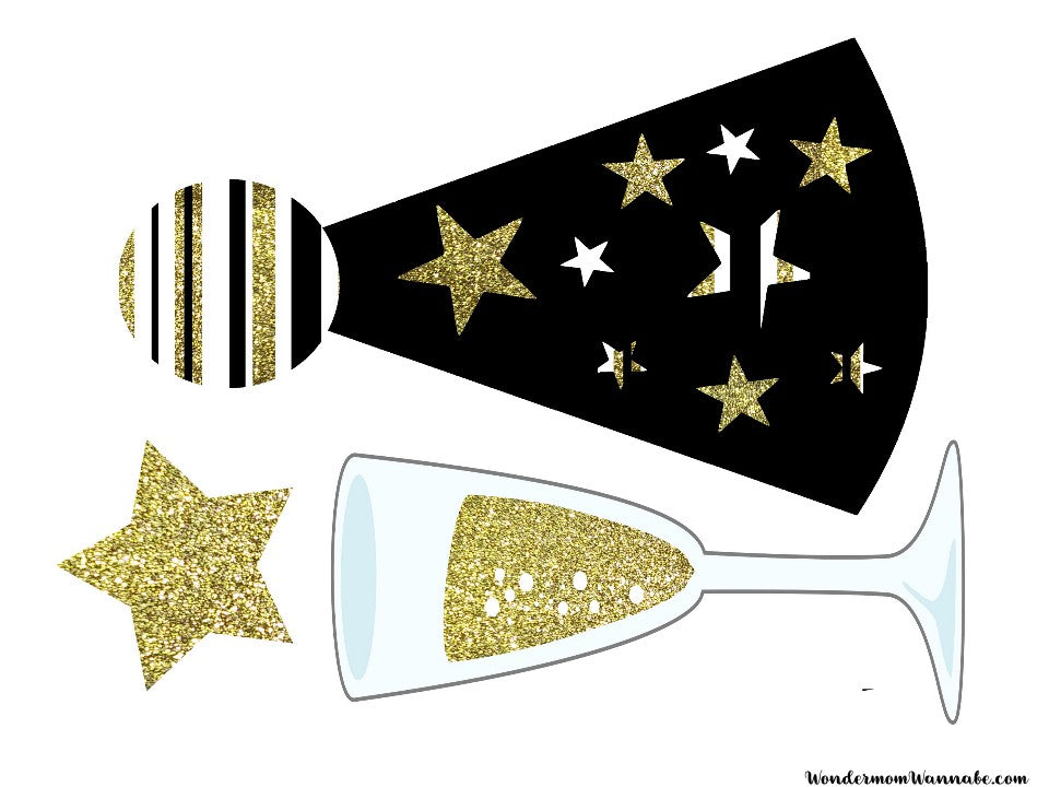 A VIP Vault New Year's Eve party planning kit featuring a black and gold new year's hat and a gold star.