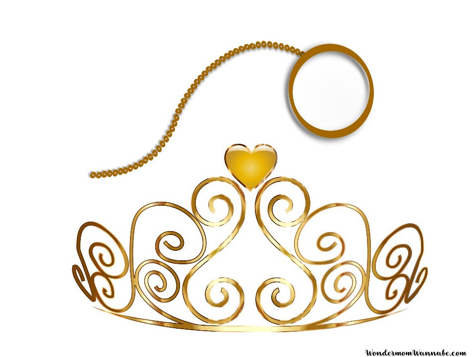 A gold tiara and a mirror on a white background, perfect for VIP Vault's New Year’s Eve Party Planning Kit.