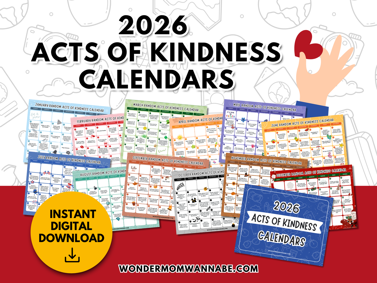 2026 Monthly Acts of Kindness Calendars
