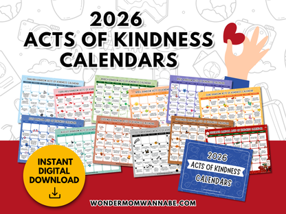 2026 Monthly Acts of Kindness Calendars