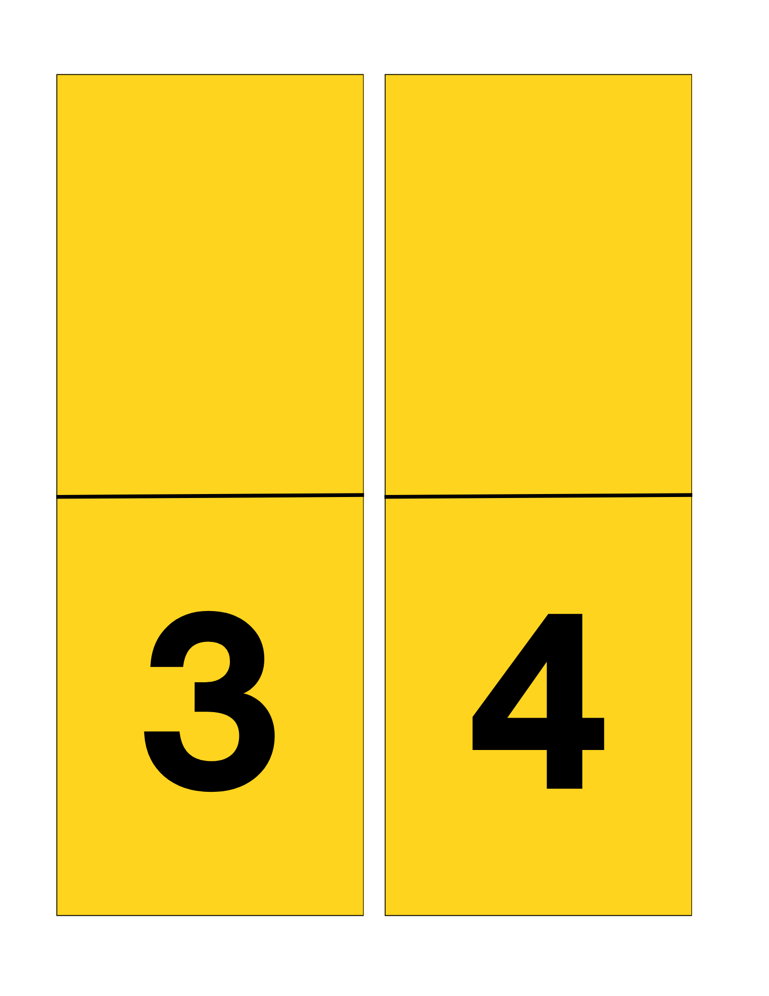 Two yellow rectangles positioned side by side; the one on the left presents the number 34, and the one on the right shows a bold black number 4. Ideal for imaginative play with Wondermom Shop's Police Station Pretend Play set, allowing children to issue traffic tickets or assign police badges.