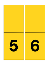 Load image into Gallery viewer, The Police Station Pretend Play set from Wondermom Shop features two yellow tiles resembling playful police badges, each labeled with the numbers 5 and 6 in black.
