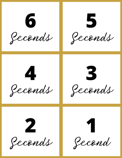 Experience the anticipation with Wondermom Shop's New Year Countdown Kit featuring a 6 to 1 second countdown in black text on white, each number in its box. Perfect for your celebration!.