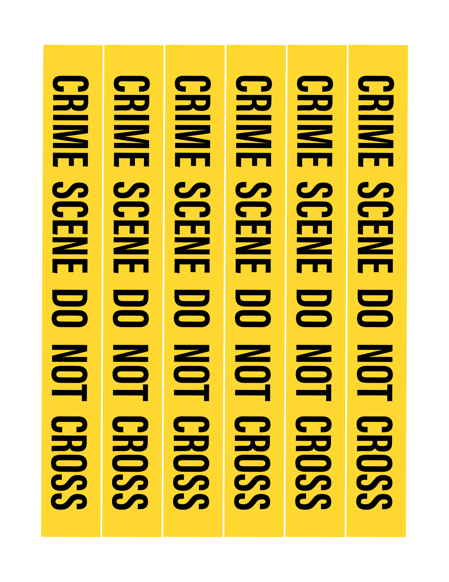 Six vertical strips of yellow "Crime Scene Do Not Cross" tape are featured, ideal for pretend play scenarios where young ones can use the Police Station Pretend Play set by Wondermom Shop to create their own police station setup.