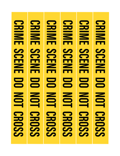 Six vertical strips of yellow "Crime Scene Do Not Cross" tape are featured, ideal for pretend play scenarios where young ones can use the Police Station Pretend Play set by Wondermom Shop to create their own police station setup.