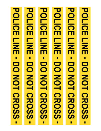 The yellow tape, included in the Police Station Pretend Play kit from Wondermom Shop, features black text that repeats six times with the message "POLICE LINE - DO NOT CROSS.