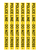 Load image into Gallery viewer, The yellow tape, included in the Police Station Pretend Play kit from Wondermom Shop, features black text that repeats six times with the message &quot;POLICE LINE - DO NOT CROSS.
