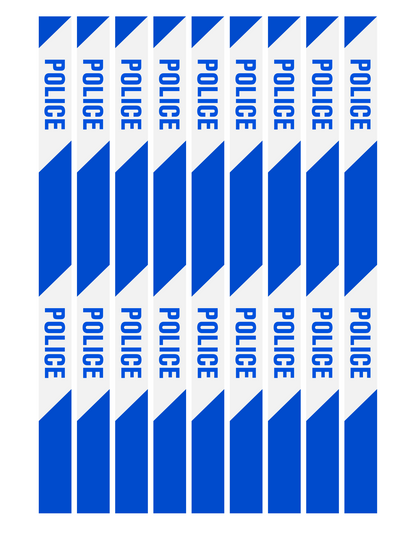 Wondermom Shop's Police Station Pretend Play kit features a vertically arranged blue and white police barrier tape that adds a realistic touch to any pretend play setup, making the experience of role-playing as police officers more engaging and immersive.