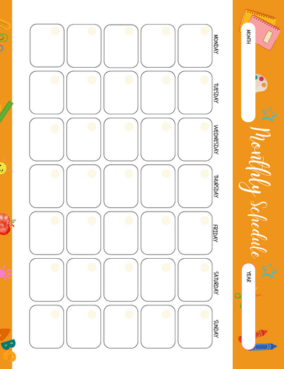 A printable School Planner with school supplies on an orange background from Wondermom Shop.