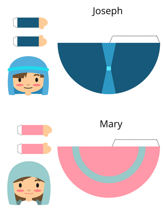 Holiday decorations featuring Nativity Scene Paper Dolls from Wondermom Shop.