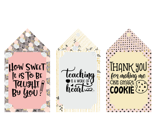 A set of Wondermom Shop's Teacher Gift Tags with the words, i'm sweet, sweet, sweet, sweet, sweet, sweet, and sweet.