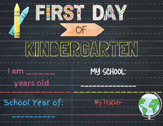 A chalkboard with the Wondermom Shop First Day of School Signs.