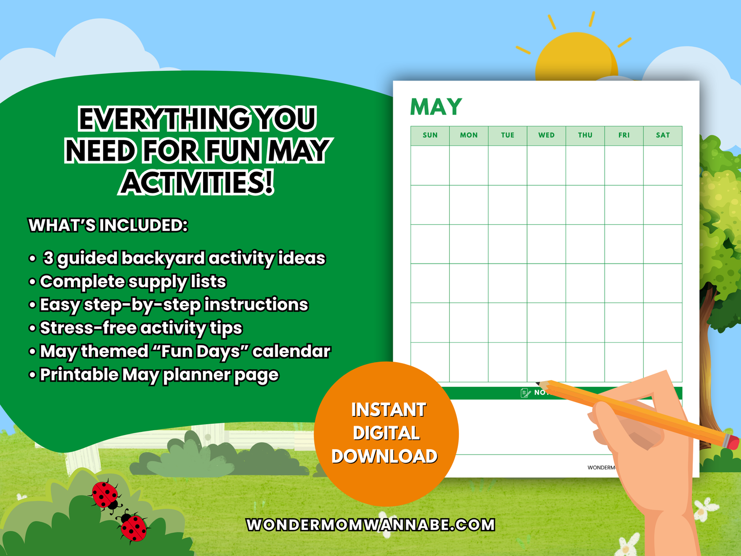 Promotional graphic showing what’s included in the May Family Fun Kit printable download.