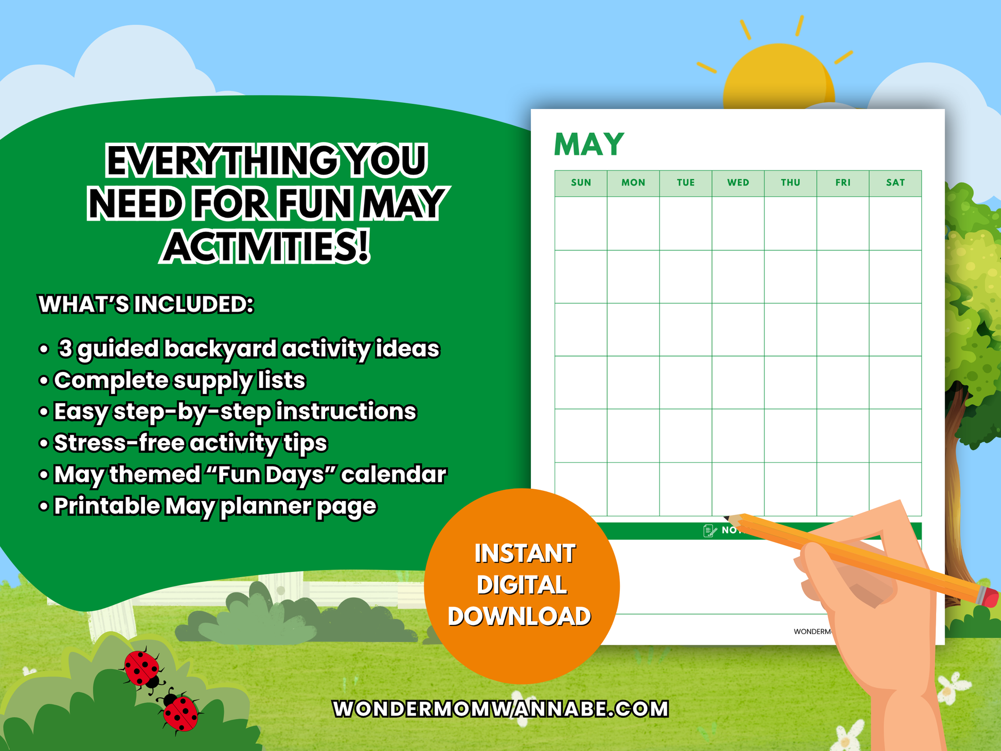 Promotional graphic showing what’s included in the May Family Fun Kit printable download.