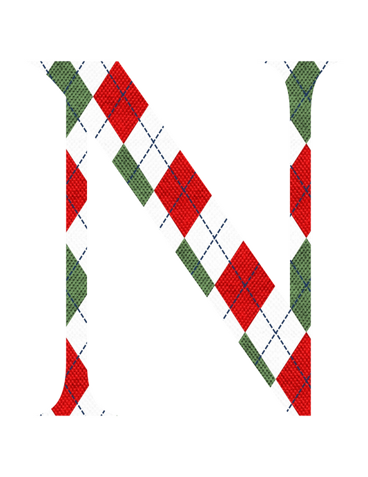 Christmas Wondermom Shop argyle letter n adds holiday cheer to your festive celebration with its unique Christmas Wall Art design.