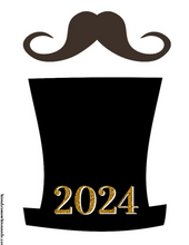 Load image into Gallery viewer, A printable VIP Vault New Year&#39;s Eve Party Planning Kit featuring a black top hat with a mustache and the word 2020.
