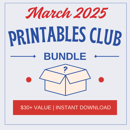 The March 2025 Printables Club Bundle from Wondermom Shop includes fun kids’ activities and spring printables in an illustrated box—over $30 value with instant download.