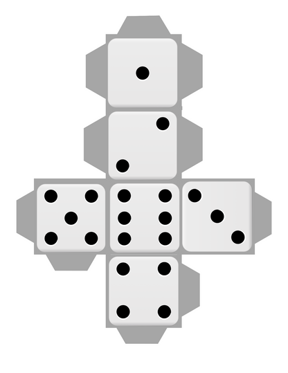A festive set of dice on a white background, perfect for the holiday-themed image or the Wondermom Shop Christmas Roll and Color Dice Game. Enjoy some festive fun with these colorful dice!