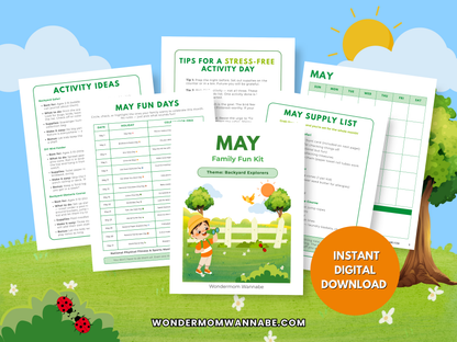 May Family Fun Kit bundle display with printable activity pages and instant digital download badge.