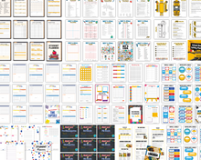 Load image into Gallery viewer, The Ultimate Back-to-School Bundle for Busy Moms by Wondermom Shop features printable planners, charts, worksheets, schedules, labels, and colorful templates—all arranged in a convenient grid layout.

