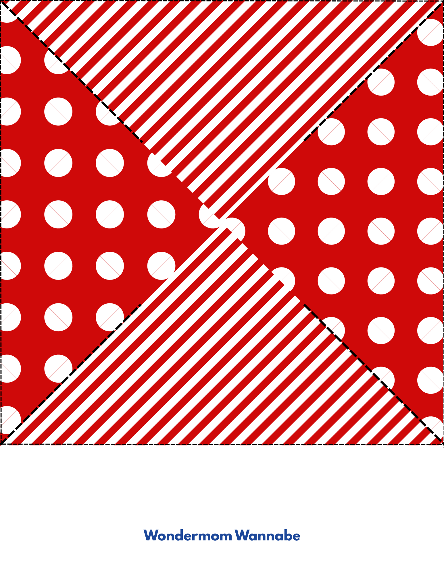 A red square split into four triangles—two with white polka dots, two with red and white stripes—ideal for patriotic crafts. "Wondermom Shop" easy 4th of July Pinwheel Craft for Kids. "Wondermom Wannabe" appears below.