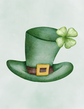 Load image into Gallery viewer, A green top hat with a clover and gold buckle on a light background radiates Irish charm in this piece from Wondermom Shop&#39;s St. Patrick’s Day Printable Decor – Festive Signs &amp; Wall Art collection, perfect for your holiday decorations.
