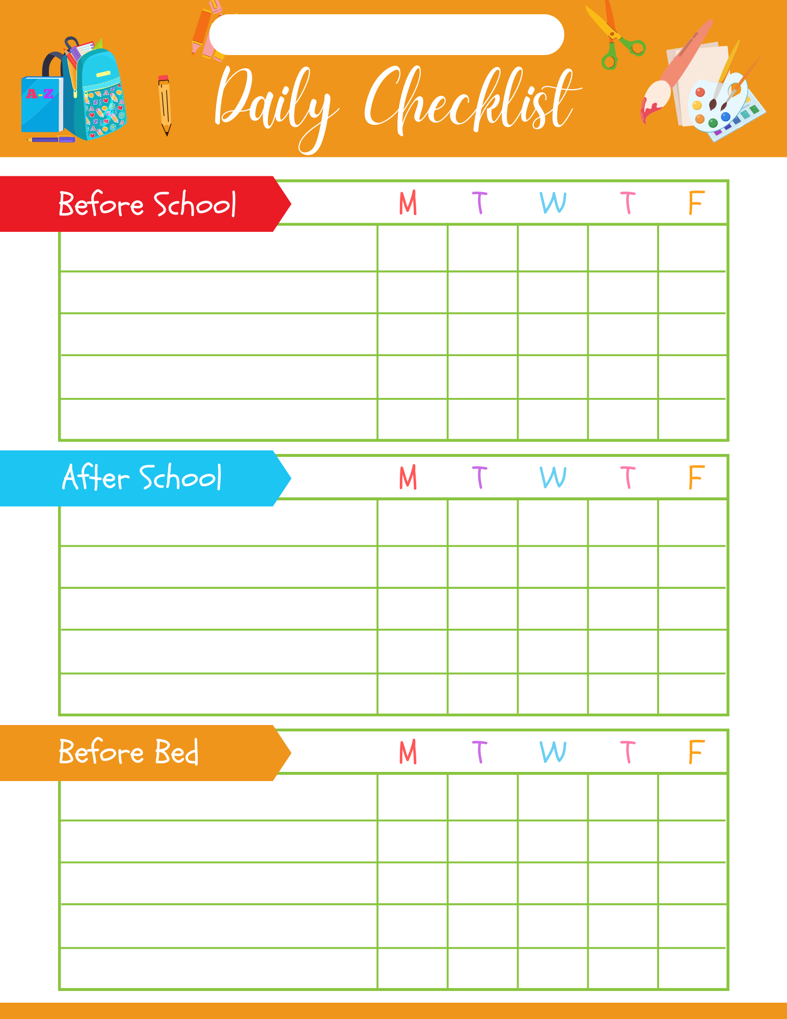 A daily checklist with Wondermom Shop's School Planner.