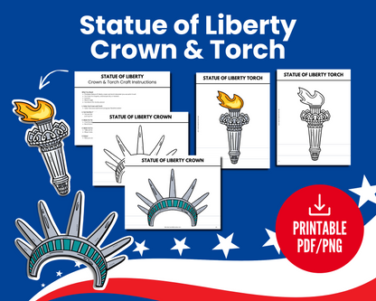 Stars, Stripes & Scissors: 4th of July Crafts for Kids by Wondermom Shop features printable Statue of Liberty crown and torch craft pages with instructions—a fun patriotic project for Independence Day.
