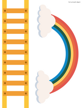 Load image into Gallery viewer, The Wondermom Shop&#39;s &quot;St. Patrick’s Day Leprechaun Trap Printable&quot; features a yellow ladder and a rainbow with clouds, ideal for St. Patrick&#39;s Day themes or as an element in creative and printable set designs. Perfect for kids&#39; DIY projects!.
