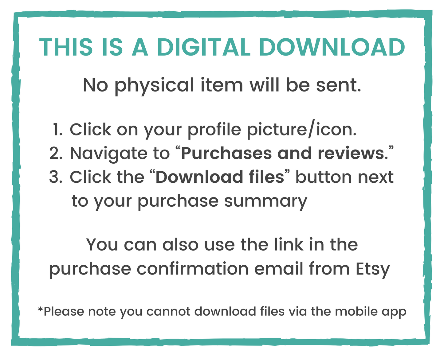 To download your Wondermom Shop Easter Game Pack from Etsy, go to your profile and find the purchase. Click the download link for files. Note: Downloads aren't available on the mobile app, so use a desktop device for best results.
