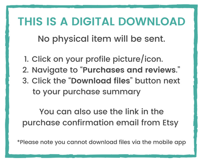 To download your Wondermom Shop Easter Game Pack from Etsy, go to your profile and find the purchase. Click the download link for files. Note: Downloads aren't available on the mobile app, so use a desktop device for best results.
