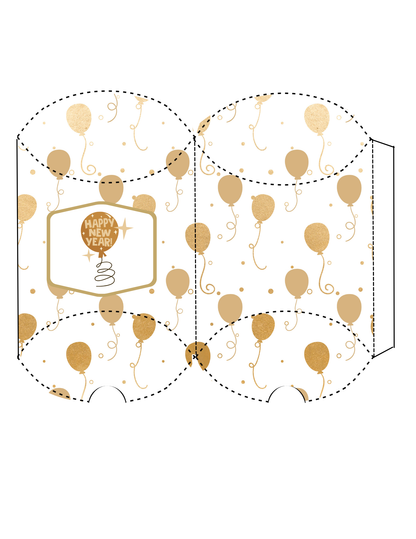 Explore Wondermom Printables’ customizable New Year Treat Boxes, adorned with a gold balloon pattern and a "Happy New Year!" spring message. Ideal for holding festive goodies and adding joy to your celebrations!.