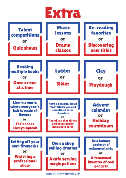 An Ultimate "This or That?" Printable Question Cards Set with extra fun from Wondermom Shop.