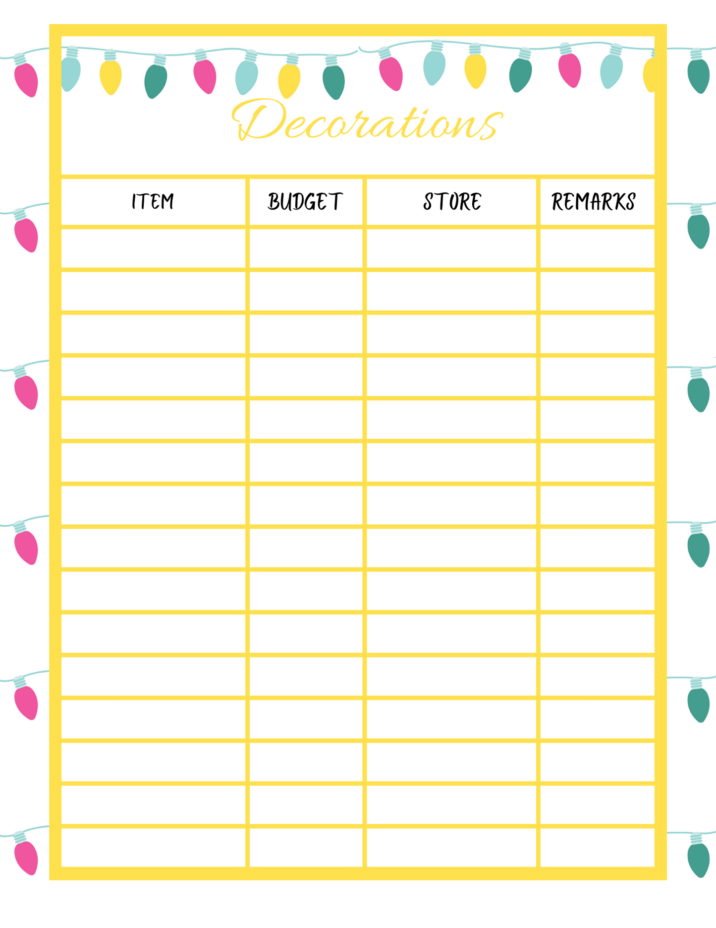 A printable Christmas shopping list, perfect for the holiday season. Decorated with colorful lights, this Wondermom Shop Christmas Season Planner will help you stay organized and keep track of all your holiday shopping needs.