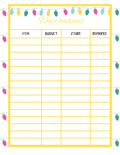 A printable Christmas shopping list, perfect for the holiday season. Decorated with colorful lights, this Wondermom Shop Christmas Season Planner will help you stay organized and keep track of all your holiday shopping needs.