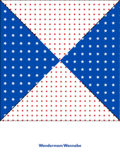 Load image into Gallery viewer, The Easy 4th of July Pinwheel Craft for Kids from Wondermom Shop features blue triangles with white stars and a white background with red stars, plus &quot;Wondermom Wannabe&quot; text—perfect for festive printable pinwheel patterns.
