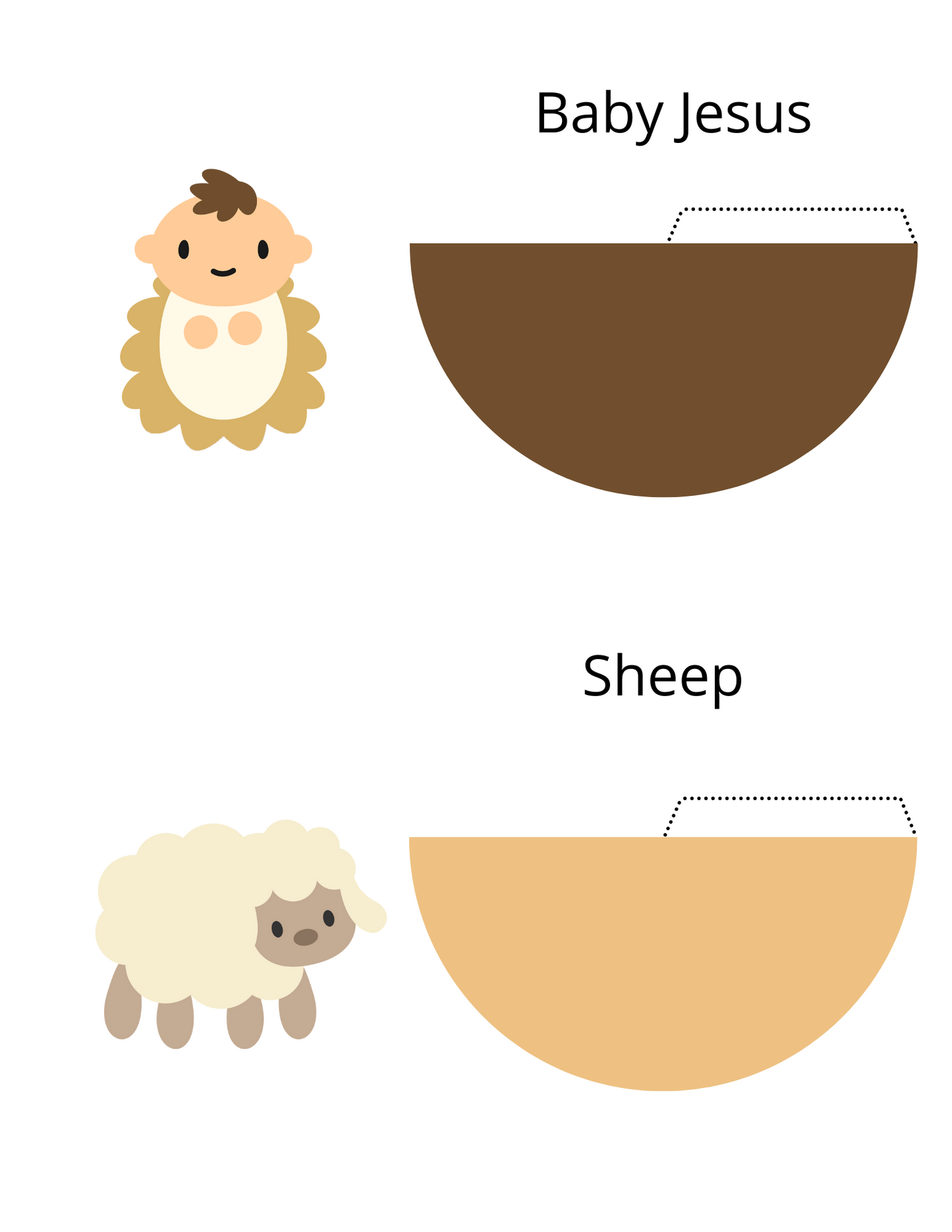 A Nativity Scene Paper Dolls featuring a baby Jesus and a sheep, perfect as a holiday decoration from Wondermom Shop.