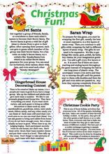 Load image into Gallery viewer, A Christmas newsletter with family-friendly activities and printable Wondermom Shop Christmas Fun pages featuring pictures of Santa Claus.
