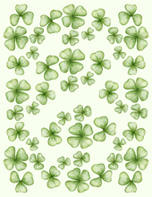 Load image into Gallery viewer, The St. Patrick’s Day Printable Decor by Wondermom Shop features green four-leaf clovers on a light background, capturing Irish charm ideal for festive signs and wall art.
